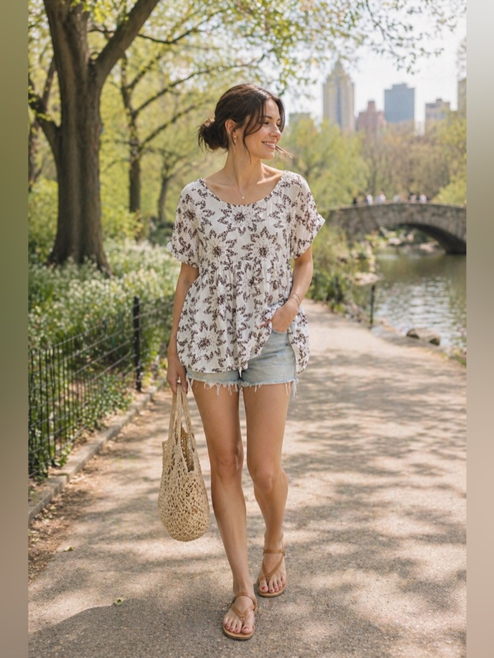 Free People Cotton Floral Graphic Babydoll Top Whimsy Breezy Small Fairycore